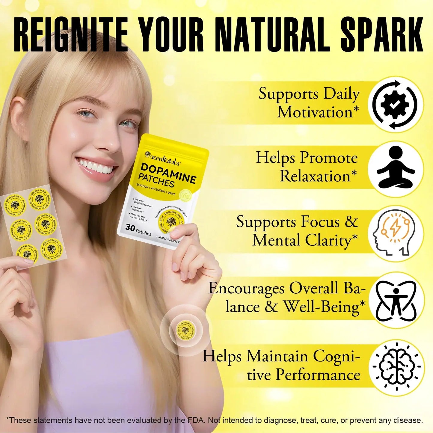 Acentiallabs Dopamine Patches - Support Focus, Motivation Honos Beauty