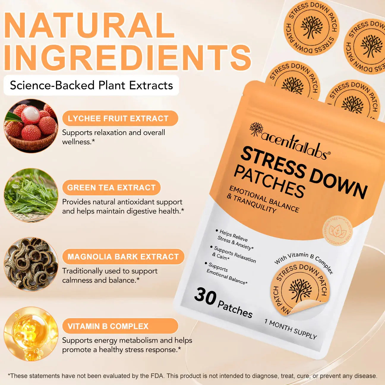 Acetiallabs Stress Down Patches - Natural Ingredients - Anxiety Relief - Calm & Relaxation Honos Beauty