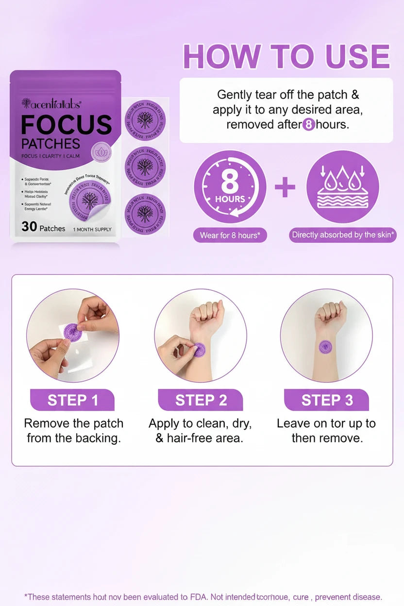 Acentiallabs Focus Patches - Support Mental Clarity & Concentration Honos Beauty