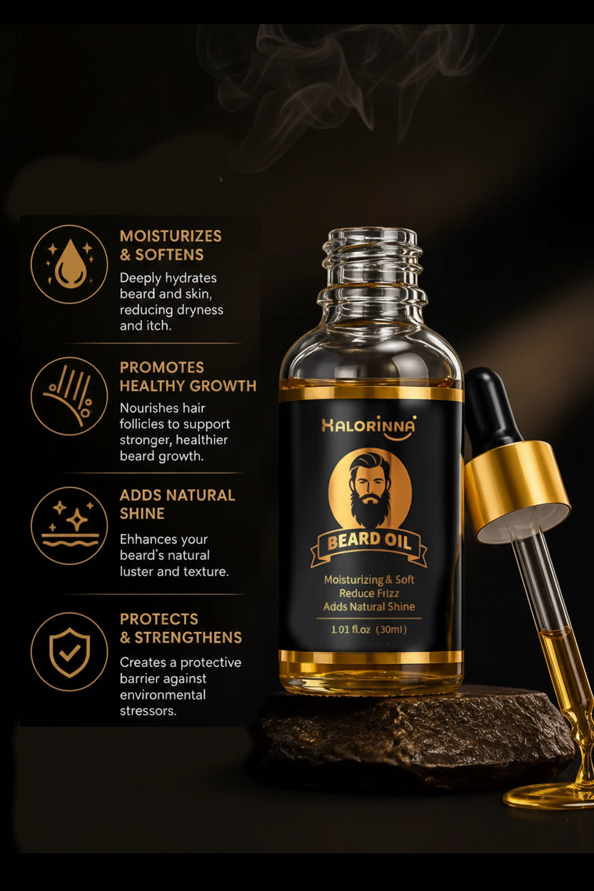 Halorinna Beard Oil | Moisturizing, Frizz Control & Natural Shine