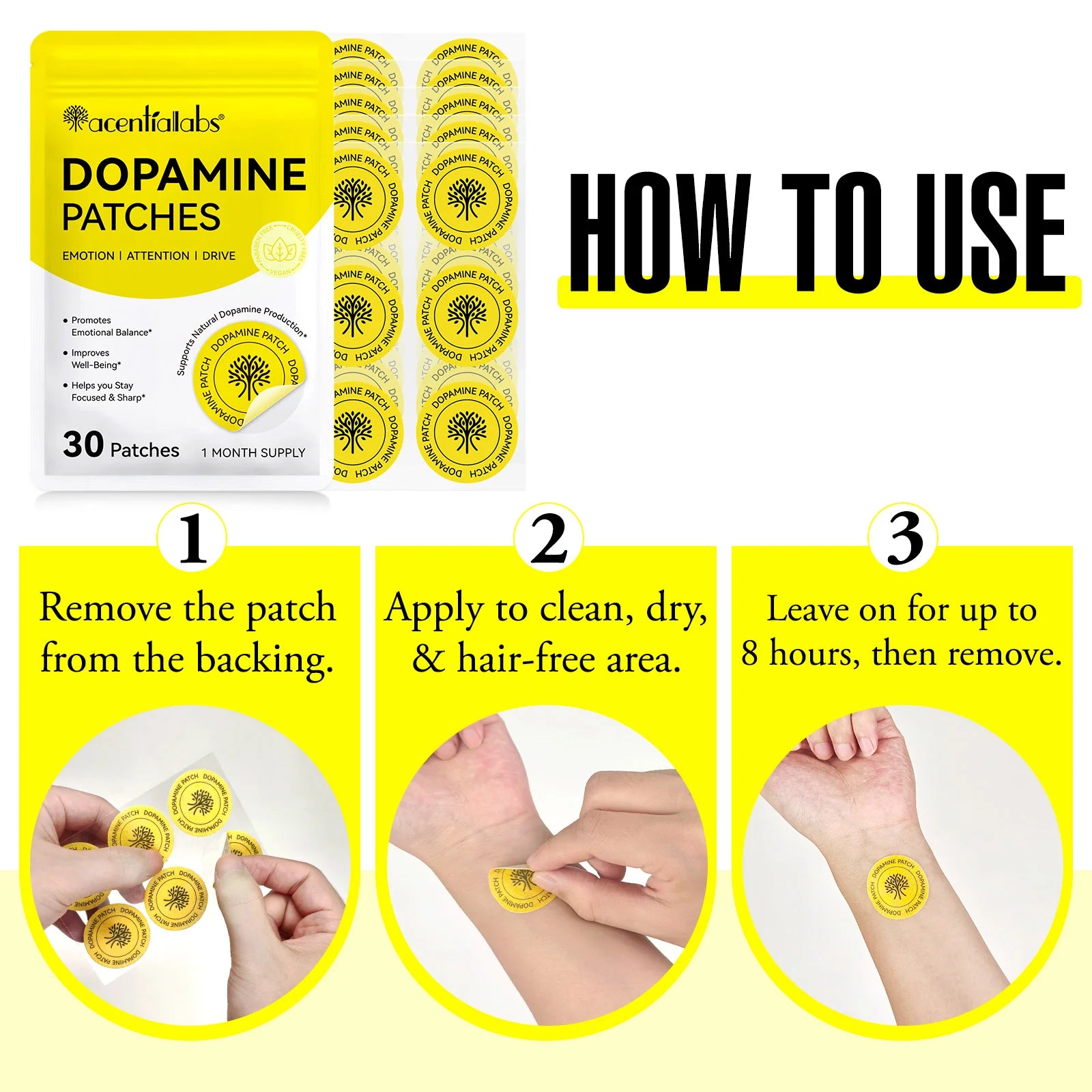 Acentiallabs Dopamine Patches - Support Focus, Motivation