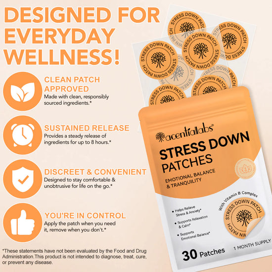 Acetiallabs- Stress Down Patches - Natural Ingredients- Relieves Anxiety - Calm & Relaxation