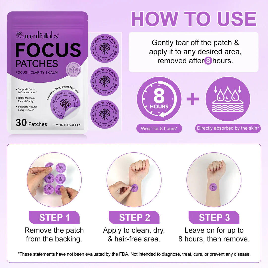 Acentiallabs Focus Patches - Support mental clarity &  Concentration