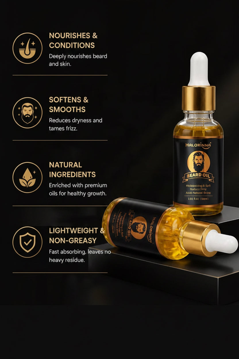 Halorinna Beard Oil | Moisturizing, Frizz Control & Natural Shine